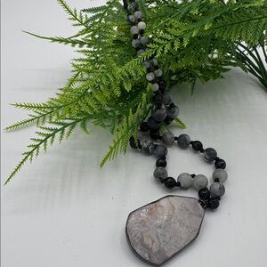 J. Jill Gray Black Beaded Pendant Necklace Stone Statement NWT (BR1313/3)